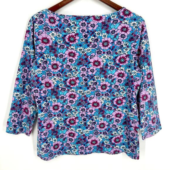 The TALBOTS Tee Sz Medium Blue 3/4 Sleeve Cotton Shirt Top Easter Spring Summer - Picture 8 of 8